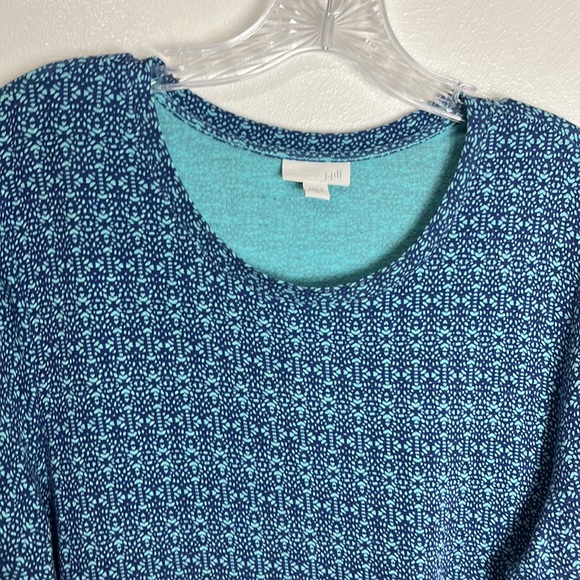 J. Jill Women's M Knit Tunic Blouse Blue Long Sleeve Contrast Border Print - Picture 9 of 12